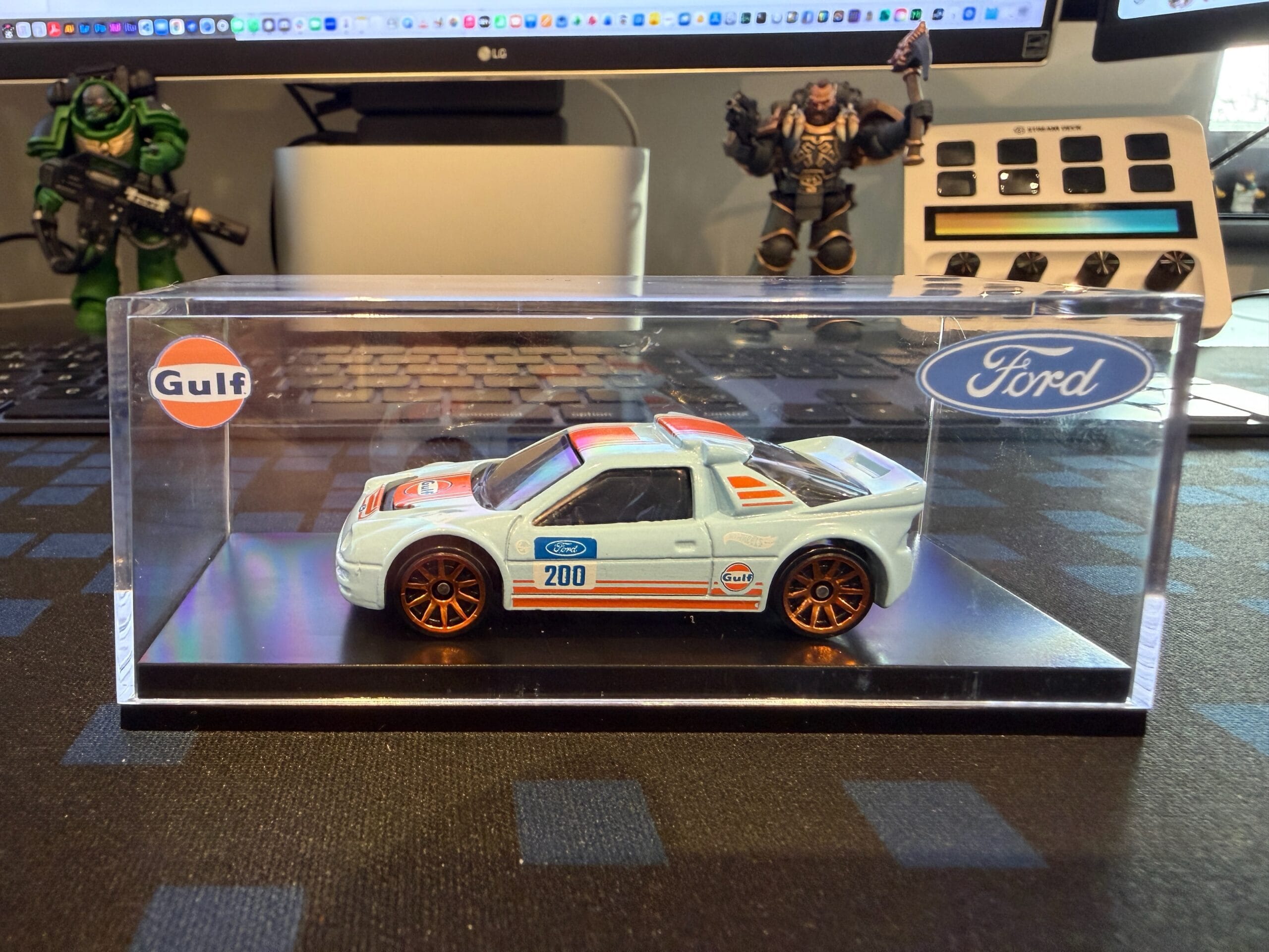 Ford Gulf racing model car in display case