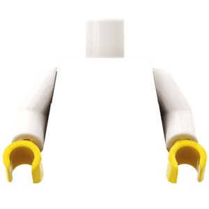 Two white knives with yellow protective blade guards